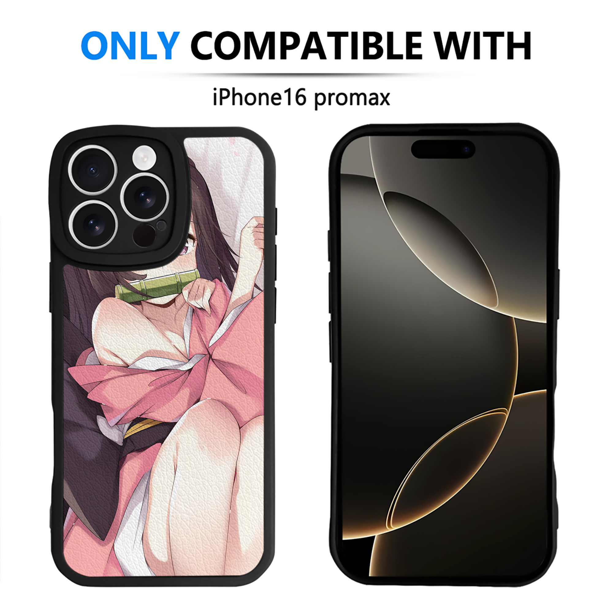 （画像用） 鬼滅の刃（きめつのやいば）竈門 禰󠄀豆子／かまど ねずこ Kamado Nezuko 【iPhone 16シリーズ対応】シリコンスマホケース（レザー調） 材質：シリコン